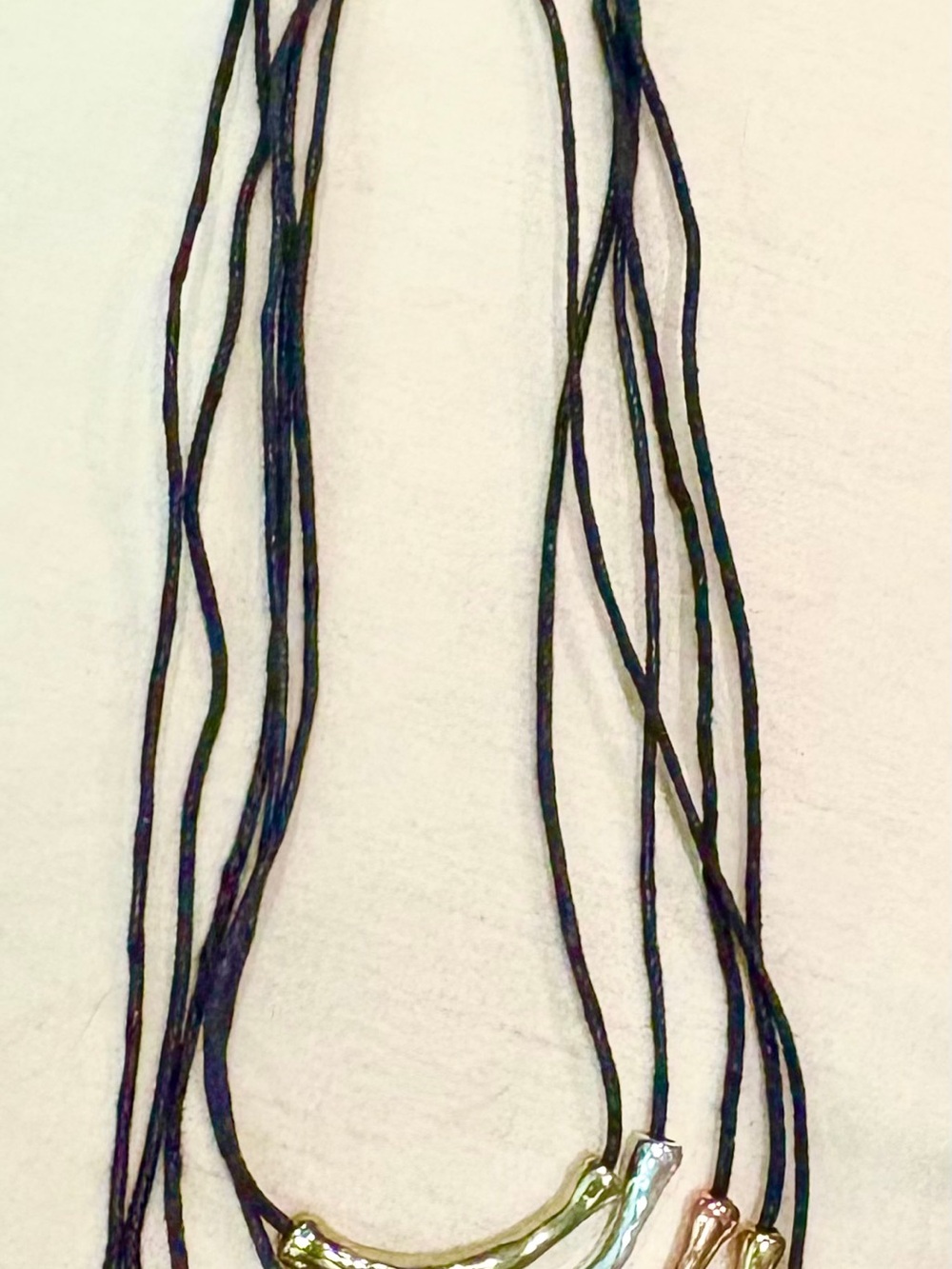 Multi-Strand Black Cord Bib Necklace Accessory with Mixed Metal Accents